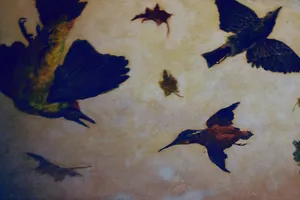 Painted ceiling detail of flying birds