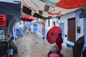 Chefchaouen street on a rainy day