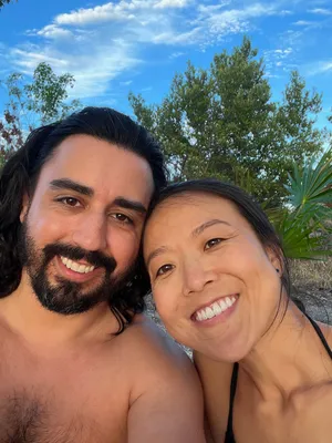 Selfie of a couple at the beach