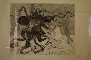 Dali ink drawing of woman octopus chimera