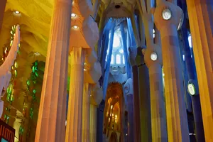 Columns and ceiling inside Sagrada Familia