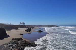 Rocky coast under a clear sky