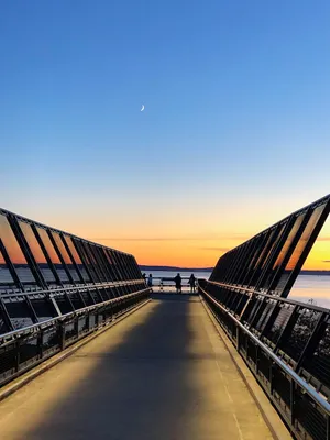 Footbridge overlooking Puget Sound at sunset