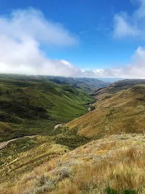 View of green valley toward South Africa from Lesotho