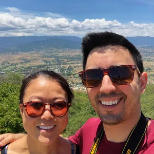 Woman and man above a valley